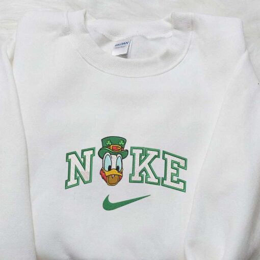 Donald Wears Shamrock Hat x Nike Embroidered Shirt Disney Characters Embroidered Shirt Saint Patricks Day Embroidered Hoodie
