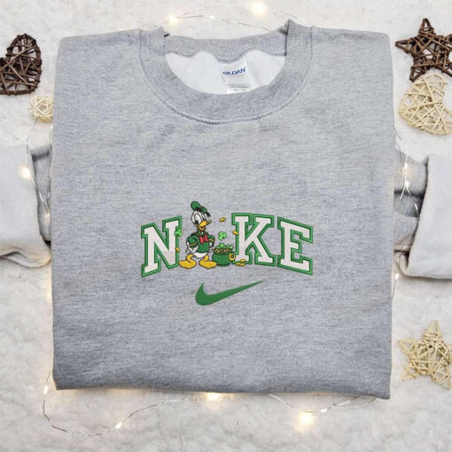 Donald With Shamrock Gold Pot x Nike Embroidered Shirt Disney Characters Embroidered Shirt Saint Patricks Day Embroidered Hoodie