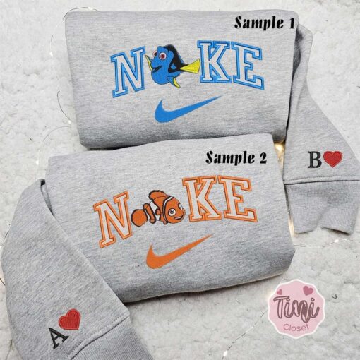 Dory And Nemo x Nike Embroidered Couple Shirt Disney Finding Nemo Embroidered Shirt Nike Inspired Embroidered Hoodie