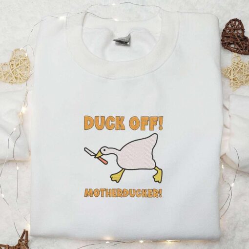 Duck off Motherducker Embroidered Shirt Animal Embroidered Shirt Funny Embroidered Shirt