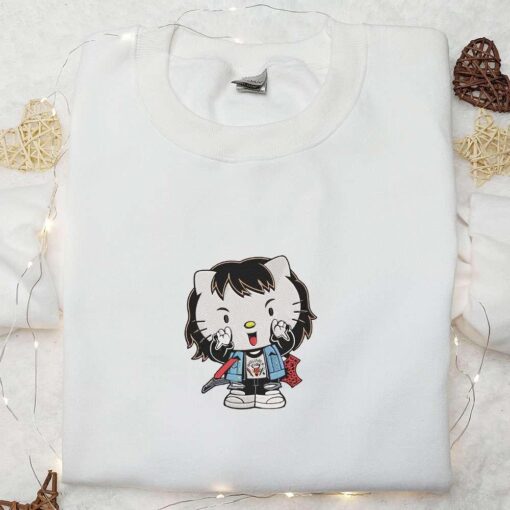 Eddie Munson Stranger Things x Hello Kitty Embroidered Sweatshirt Horror Movie Character Embroidered Shirt Halloween Shirt Ideas