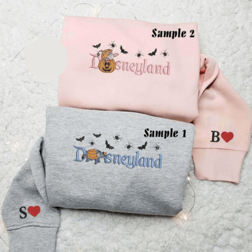 Eeyore And Piglet Disneyland Pumpkin Halloween Embroidered Couples Shirts
