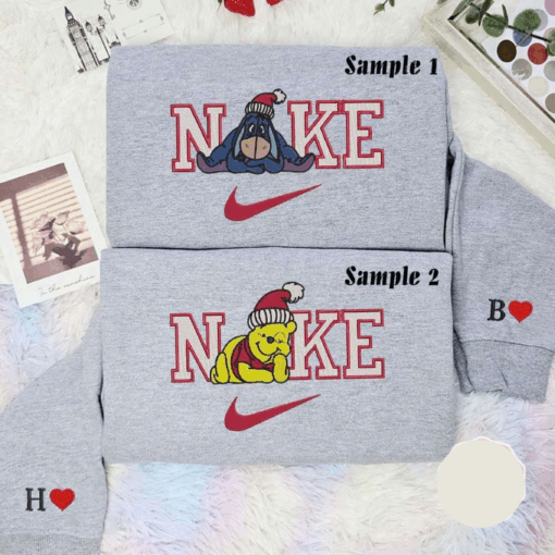 Eeyore And Pooh Christmas Beanie Embroidered Couples Shirts