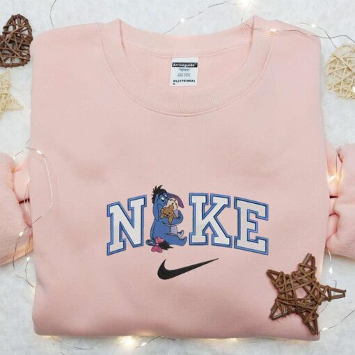 Eeyore And Teddy Bear x Nike Swoosh Embroidered Shirt Disney Winnie The Pooh Embroidered Hoodie Best Gift Ideas For Family