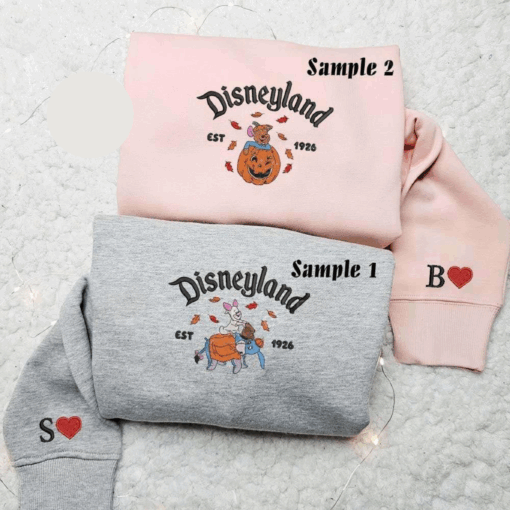 Eeyore Piglet And Roo Disneyland Pumpkin Halloween Embroidered Couples Shirts