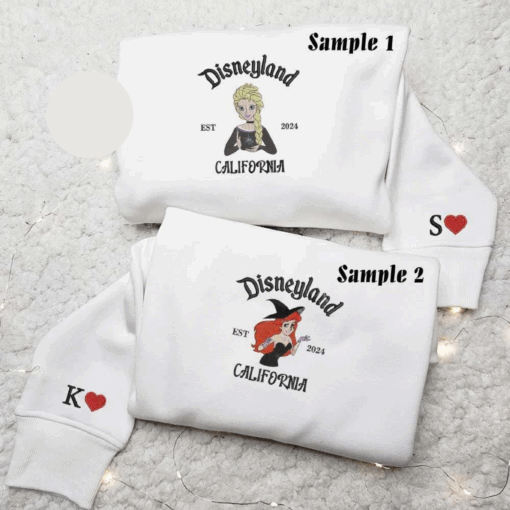 Elsa And Ariel Halloween Disneyland Embroidered Couples Shirts