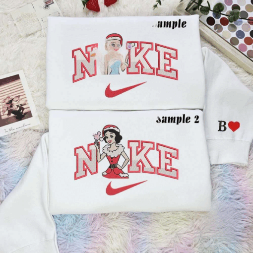 Elsa And Snow White Christmas Embroidered Shirt Disney Characters Embroidered Hoodie