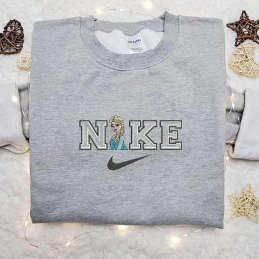 Elsa x Nike Cartoon Embroidered Shirt Frozen Disney Embroidered Shirt Custom Nike Embroidered Shirt