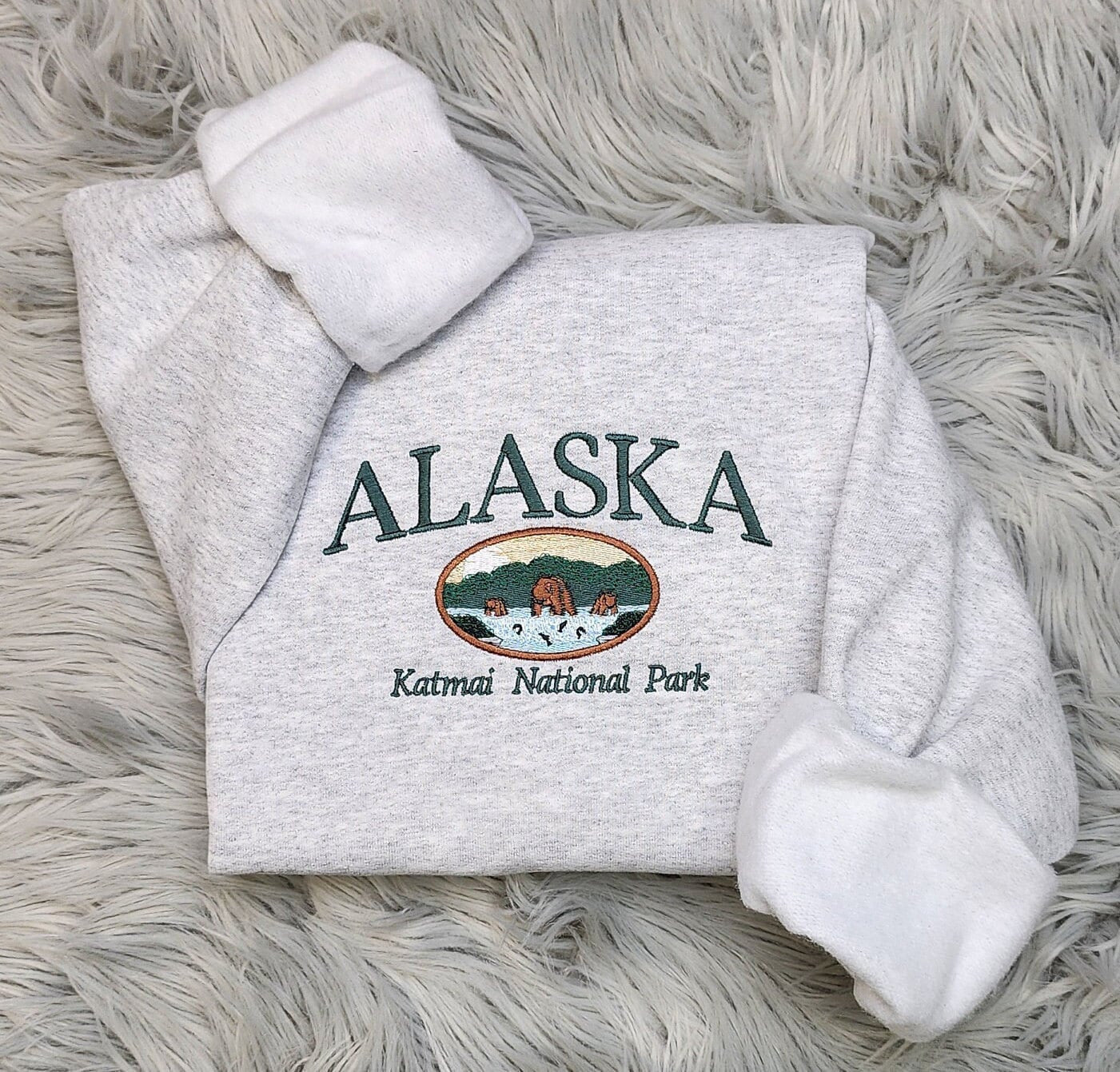 Embroidered Alaska State Sweatshirt - Embroidered Alaska Brown Bear Unisex Sweatshirt for men and women Sweatshirt or Hooded Sweatshirt