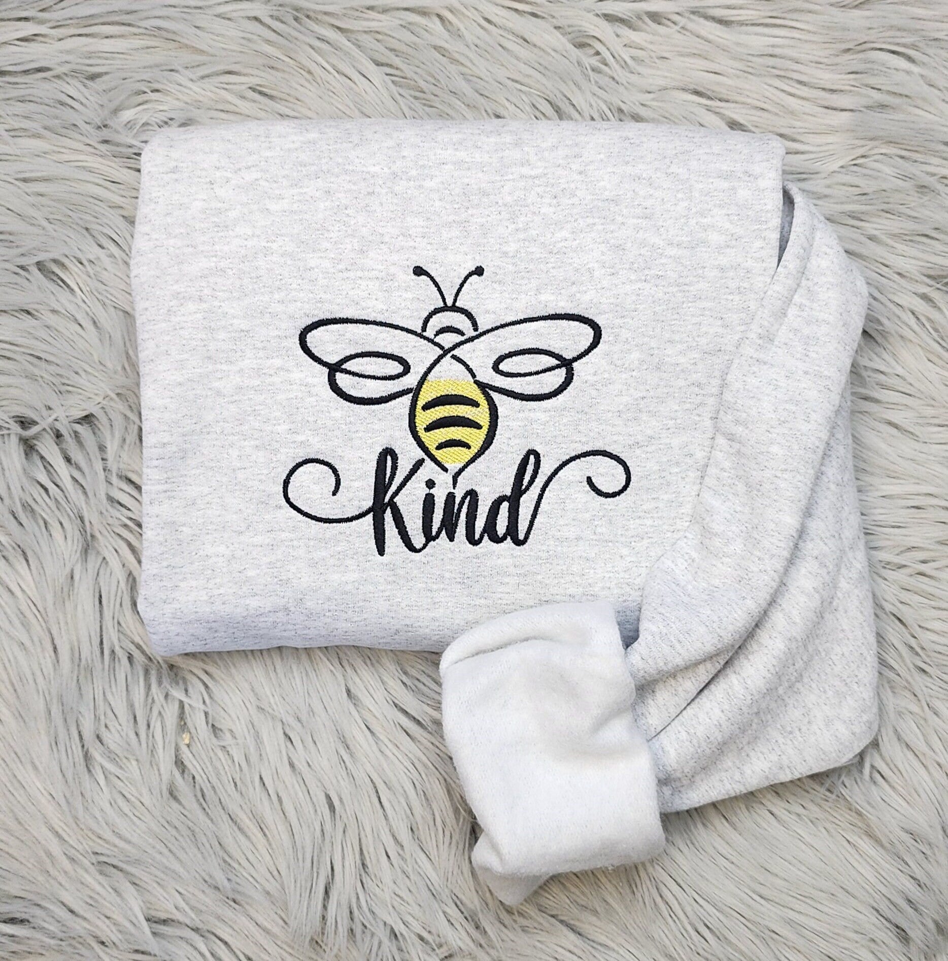 Embroidered Be Kind Sweatshirt - Bee Kind Embroidered Sweatshirt or Hooded Sweatshirt