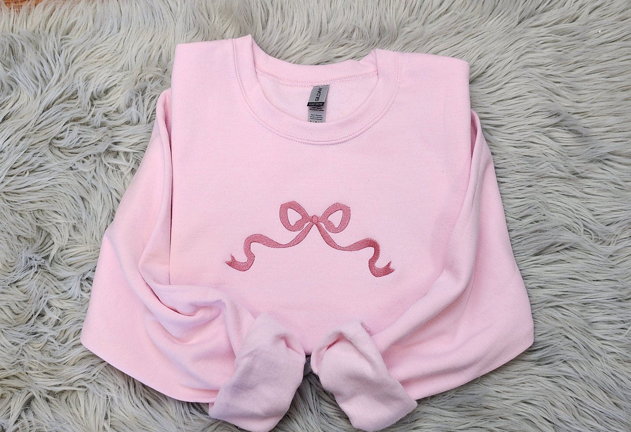 Embroidered Bow Ribbon - Delicate Bow Embroidery - Cute Bow Unisex Crewneck - Crewneck Sweatshirt or Hoodie - Gift for Her