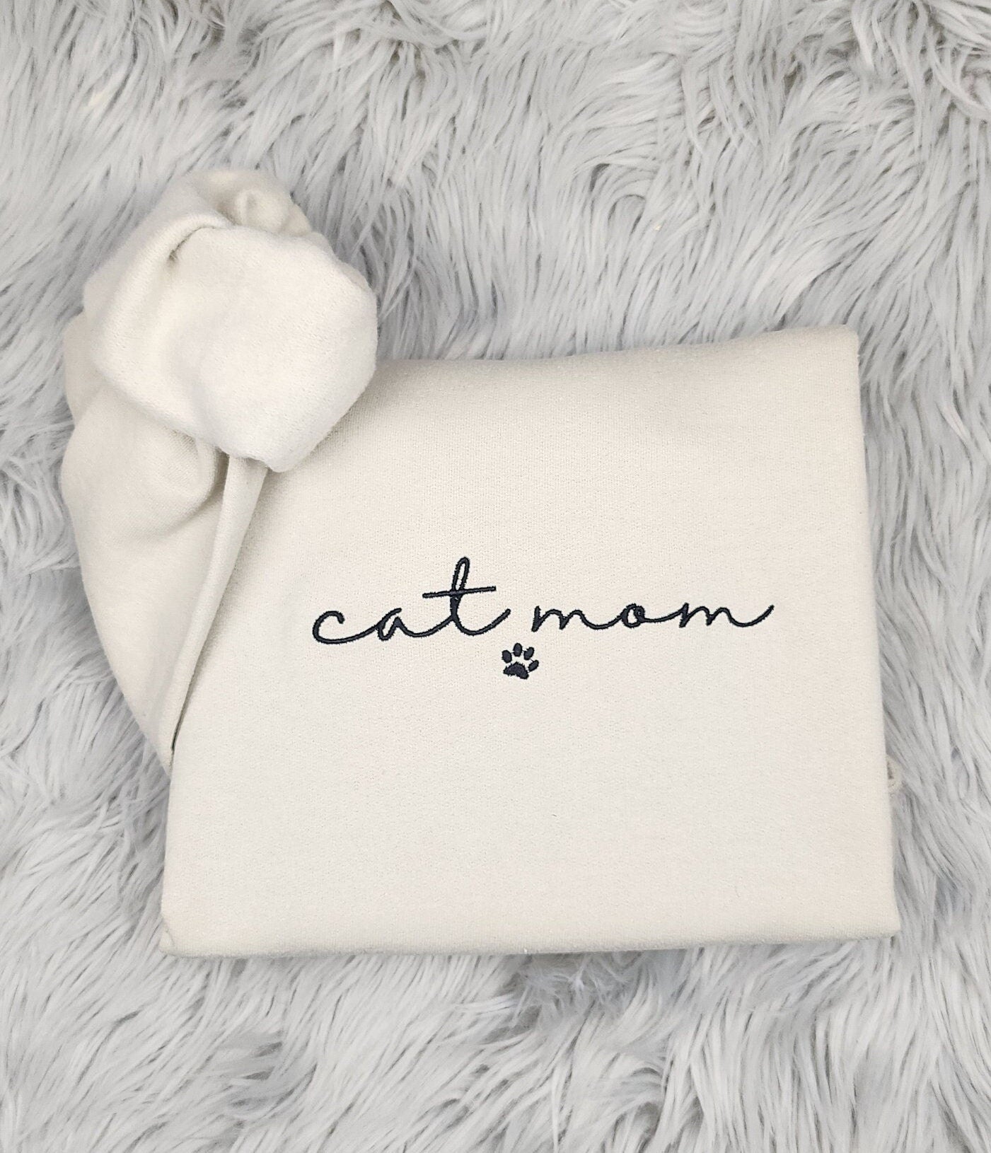 Embroidered Cat Mom Crewneck with Paw Print - Gift For Cat Mama - Cat Mom Crewneck or Hoodie