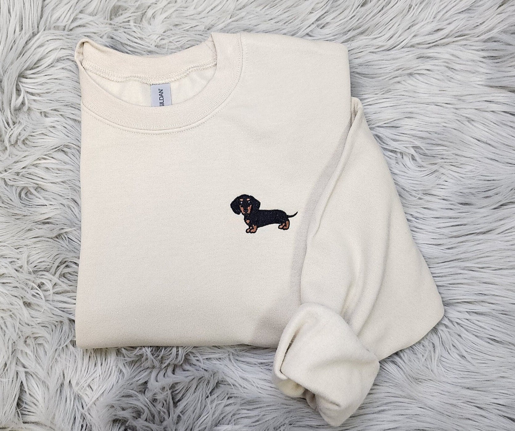 Embroidered Dachshund Crewneck - Dachshund Embroidery Unisex T-Shirt - Sweatshirt or Hooded Sweatshirt