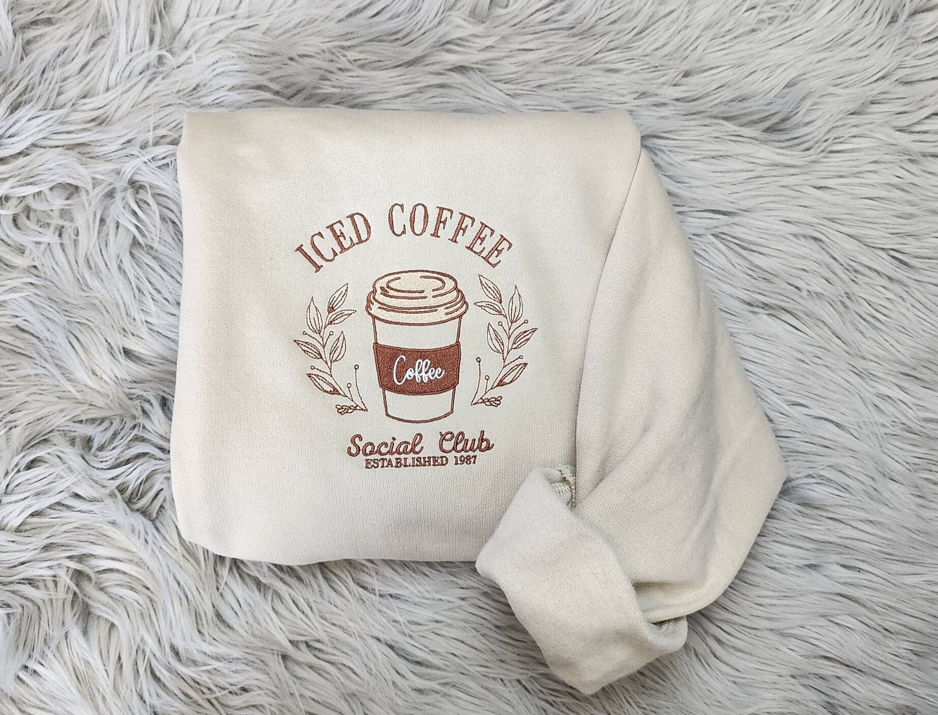 Embroidered Iced Coffee Shirt - Coffee Club Unisex Shirt - Coffee Embroidery