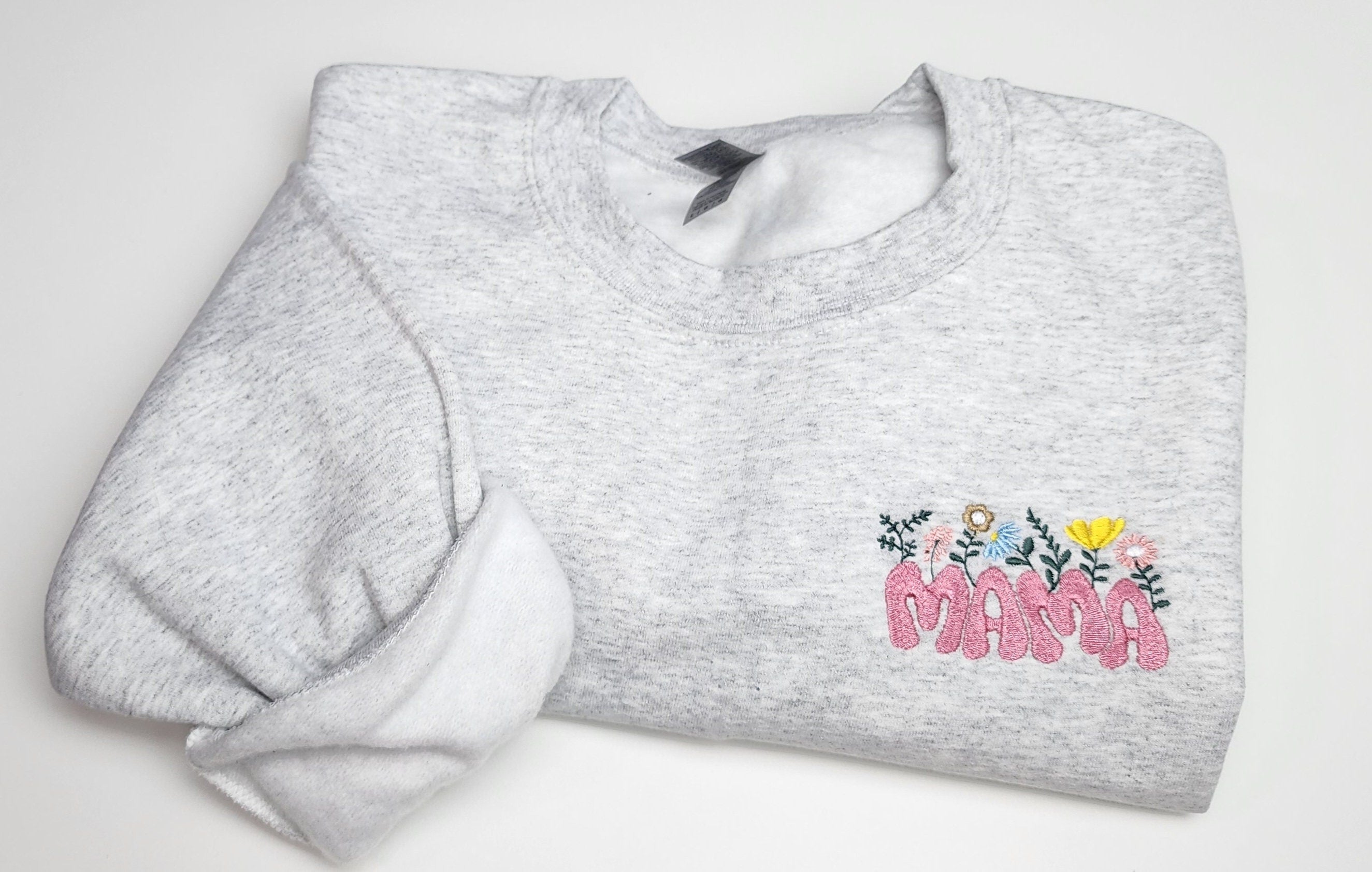 Embroidered Mama Sweatshirt, Pocket Design Flower Embroidered Sweatshirt, Mother Gift