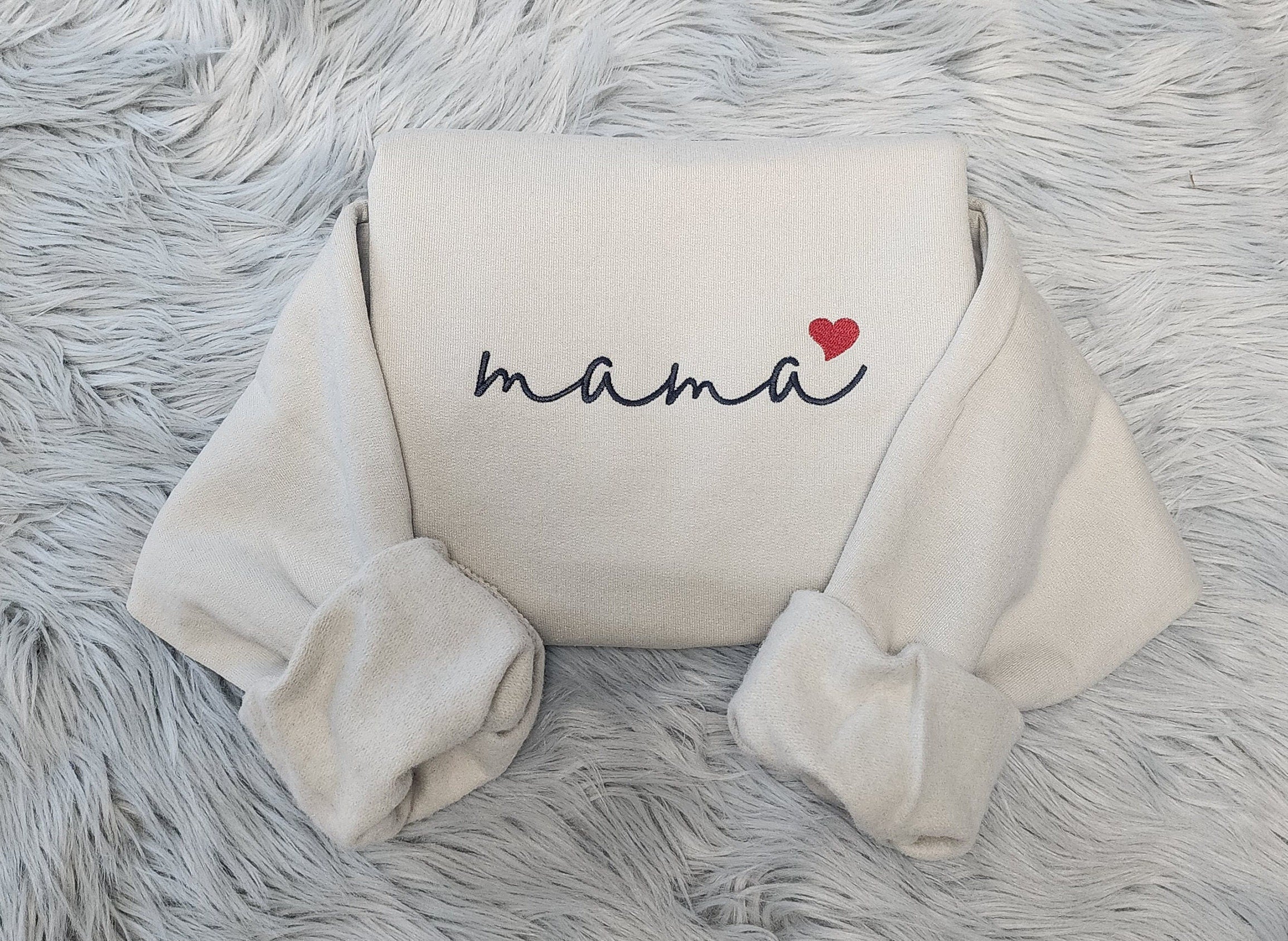 Embroidered Mama Sweatshirt With Heart -  Mama Embroidered Sweatshirt or Hooded Sweatshirt