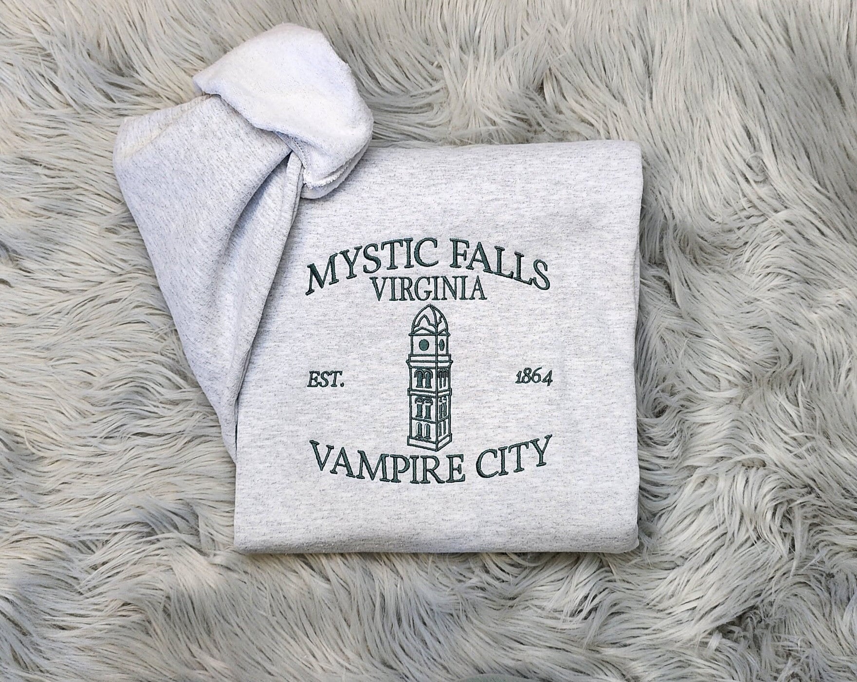 Embroidered Mystic Falls Crewneck -  Vampire City Embroidered Sweatshirt - Unisex Crewneck