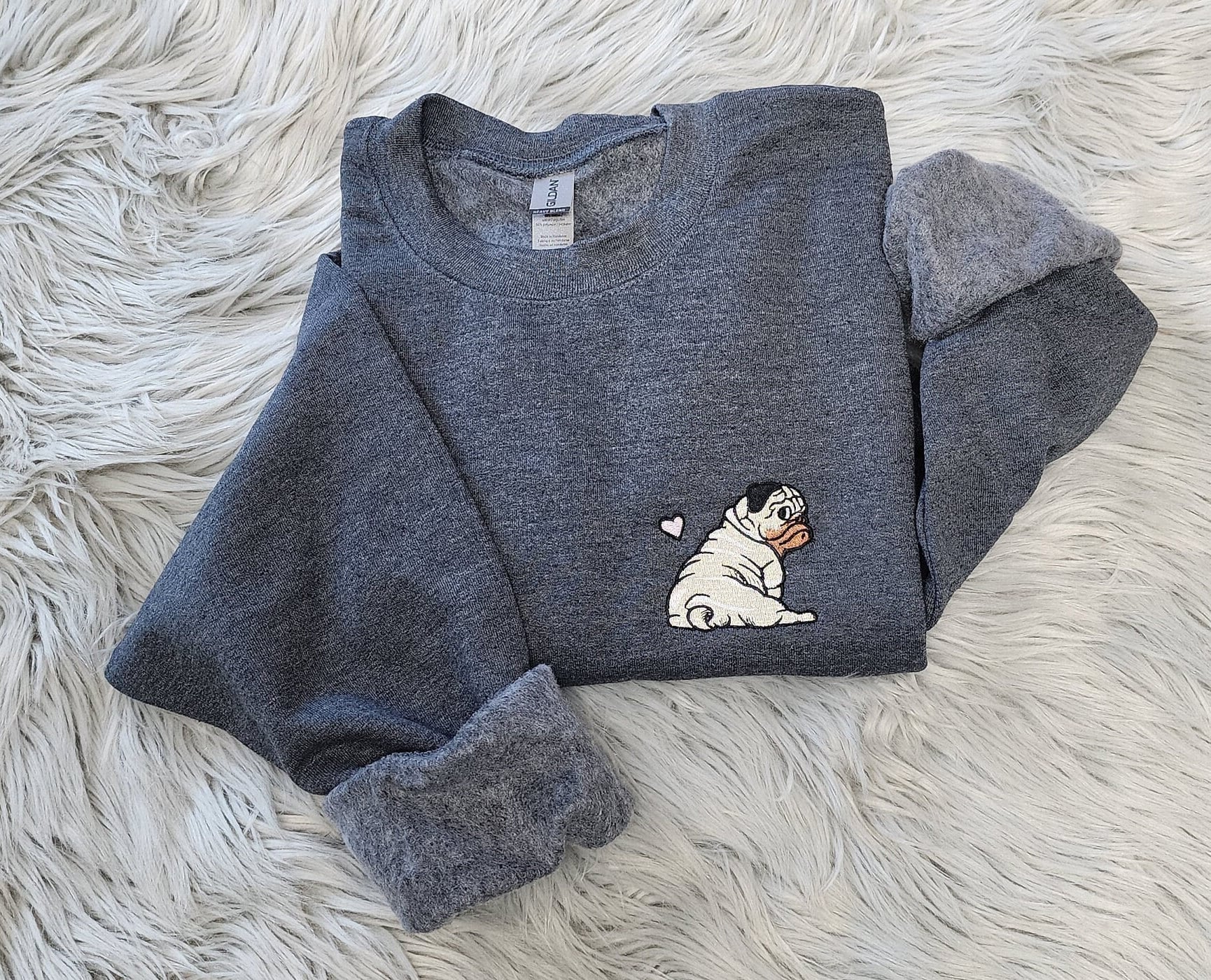 Embroidered Pug  Sweatshirt, Pug Love Unisex Sweatshirt or Hooded Sweatshirt