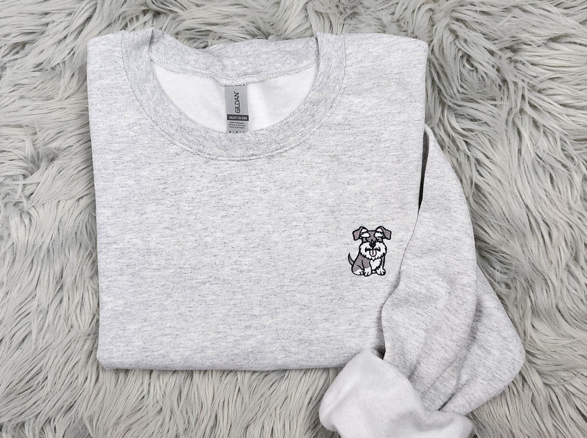 Embroidered Schnauzer Crewneck - Schnauzer Embroidery Unisex Crew - Schnauzer Pocket logo Tee - T- Shirt - Sweatshirt or Hooded Sweatshirt