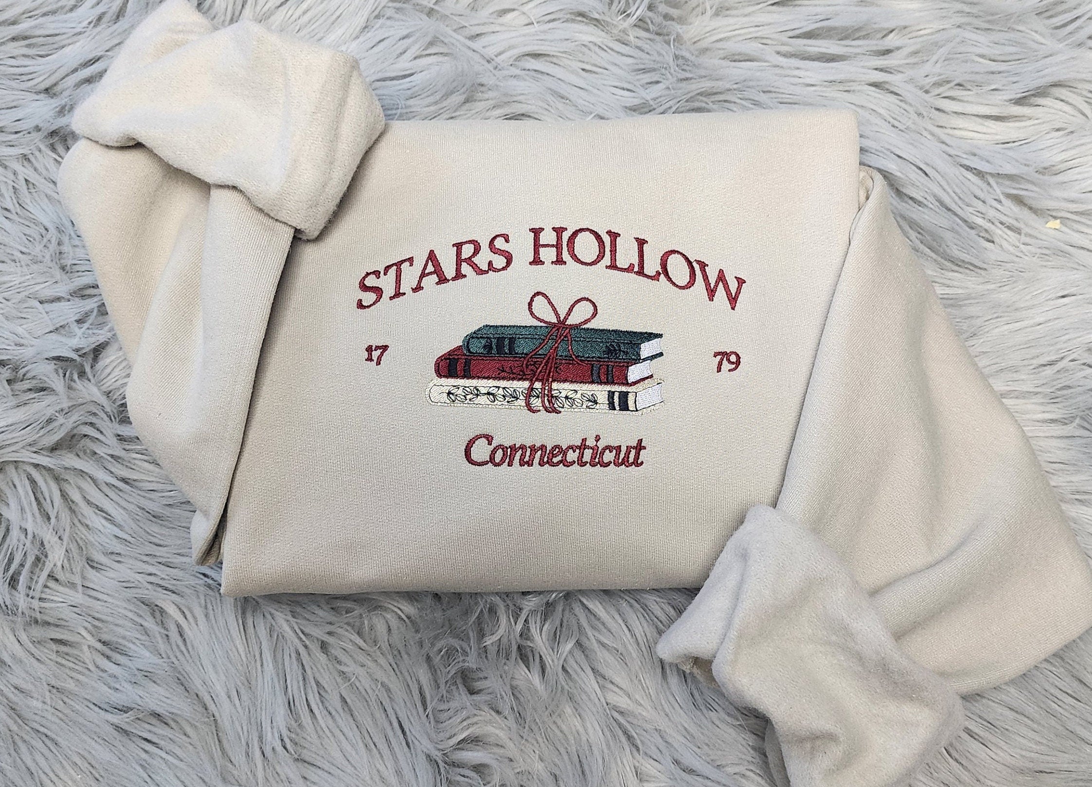 Embroidered Stars Hollow Connecticut Sweatshirt - Connecticut Book Embroidered Unisex Sweatshirt or Hooded Sweatshirt