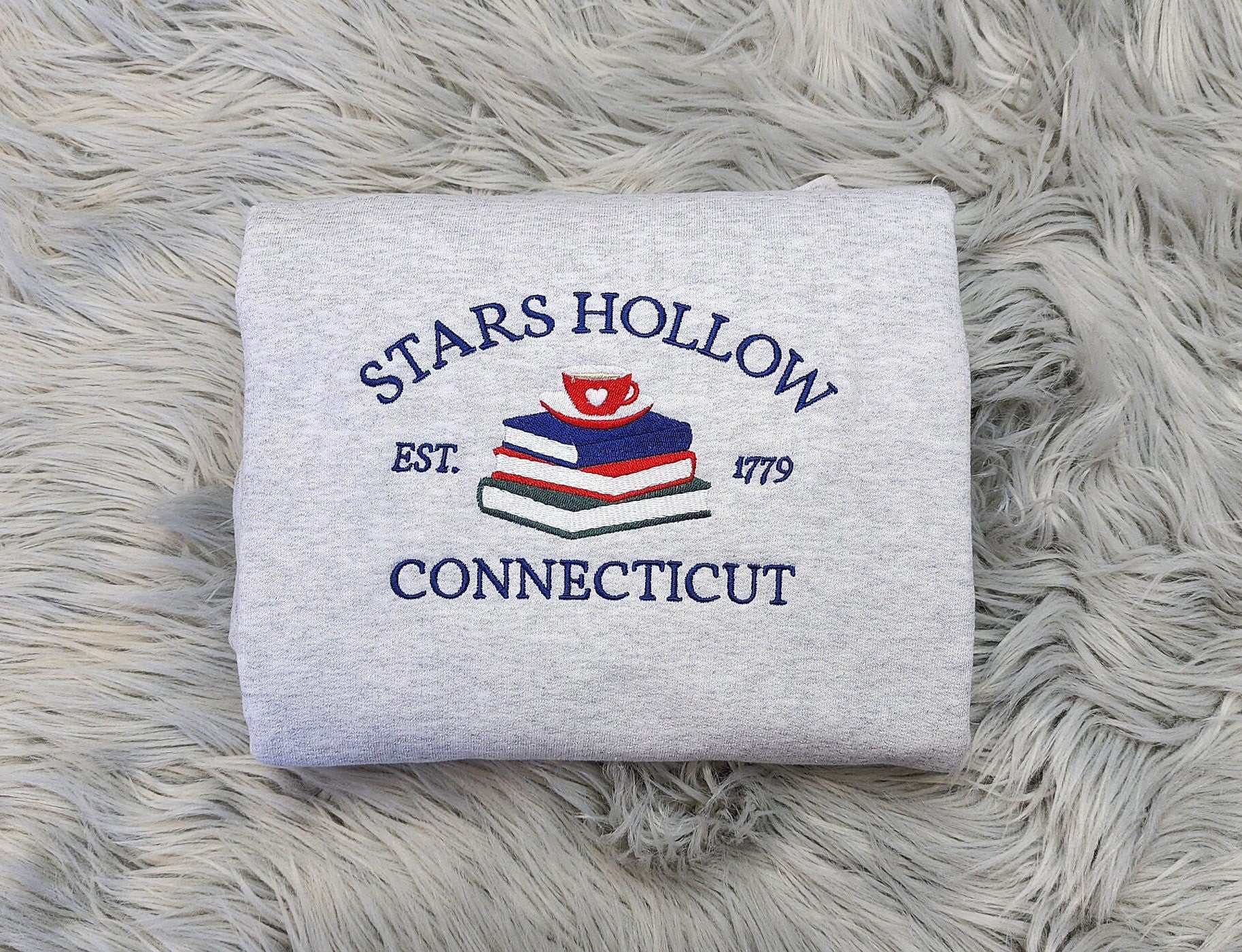 Embroidered Stars Hollow Connecticut Sweatshirt - Stars Hollow Books Embroidered Unisex Sweatshirt or Hooded Sweatshirt