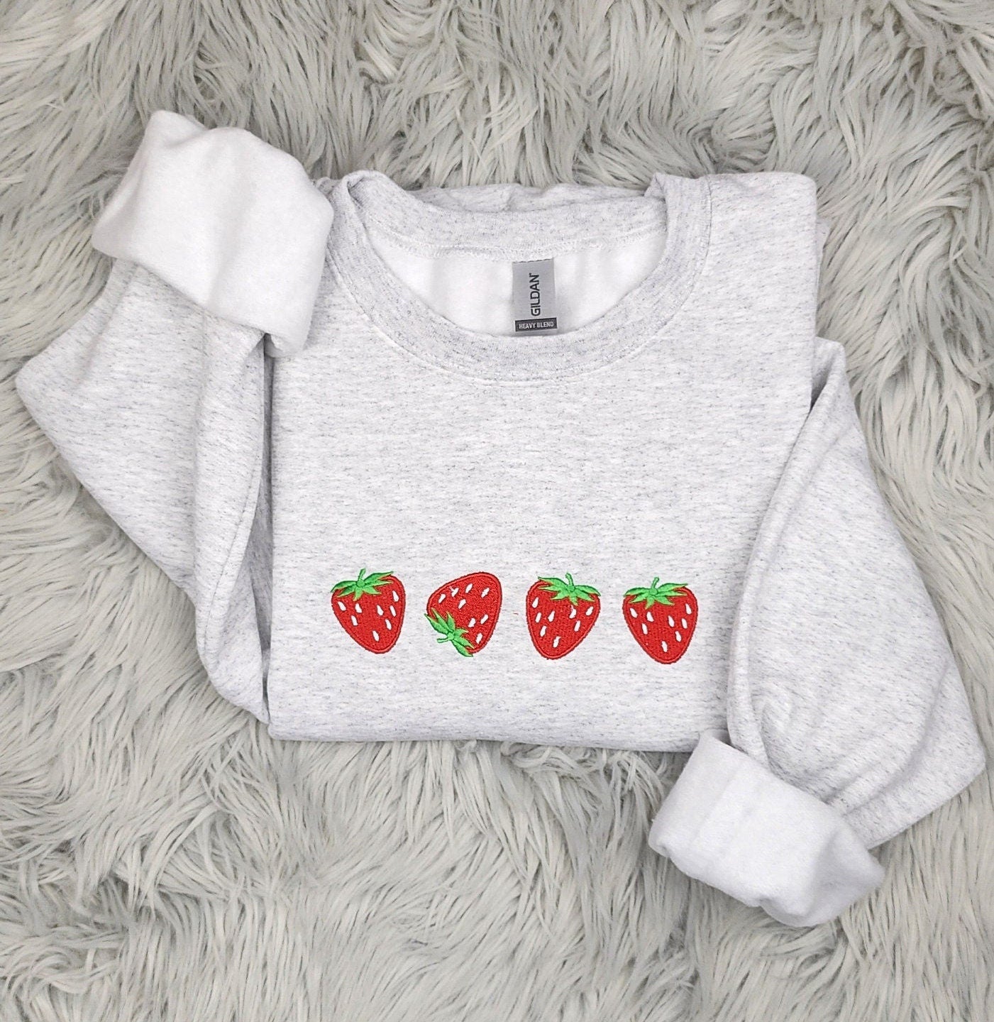 Embroidered Strawberries Crewneck - Summer Strawberry Shirt - Embroidered Berries  - T-Shirt - Sweatshirt - Hoodie Crewneck