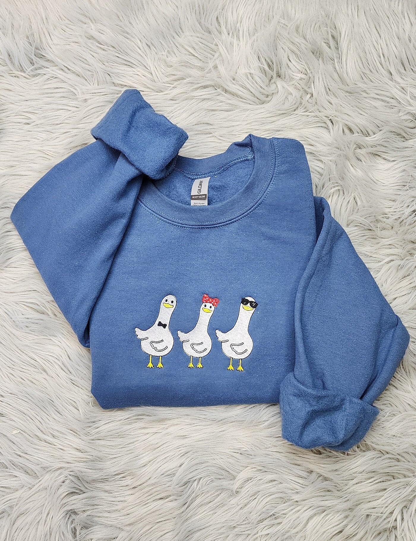 Embroidered Three Silly Goose Funny Sweatshirt - Cute Silly Goose Crewneck or Hooded Sweatshirt - Love Coffee Hearts