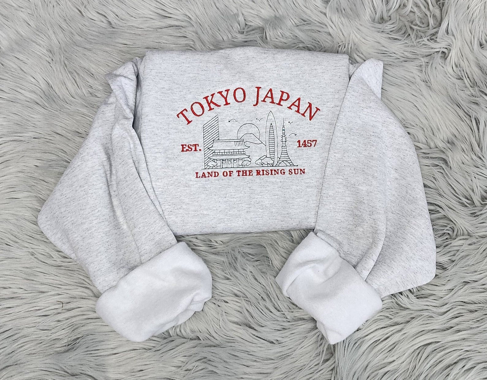 Embroidered Tokyo Japan Sweatshirt - Land Of the Rising Sun Sweatshirt - Unisex Sweatshirt or Hooded Sweatshirt