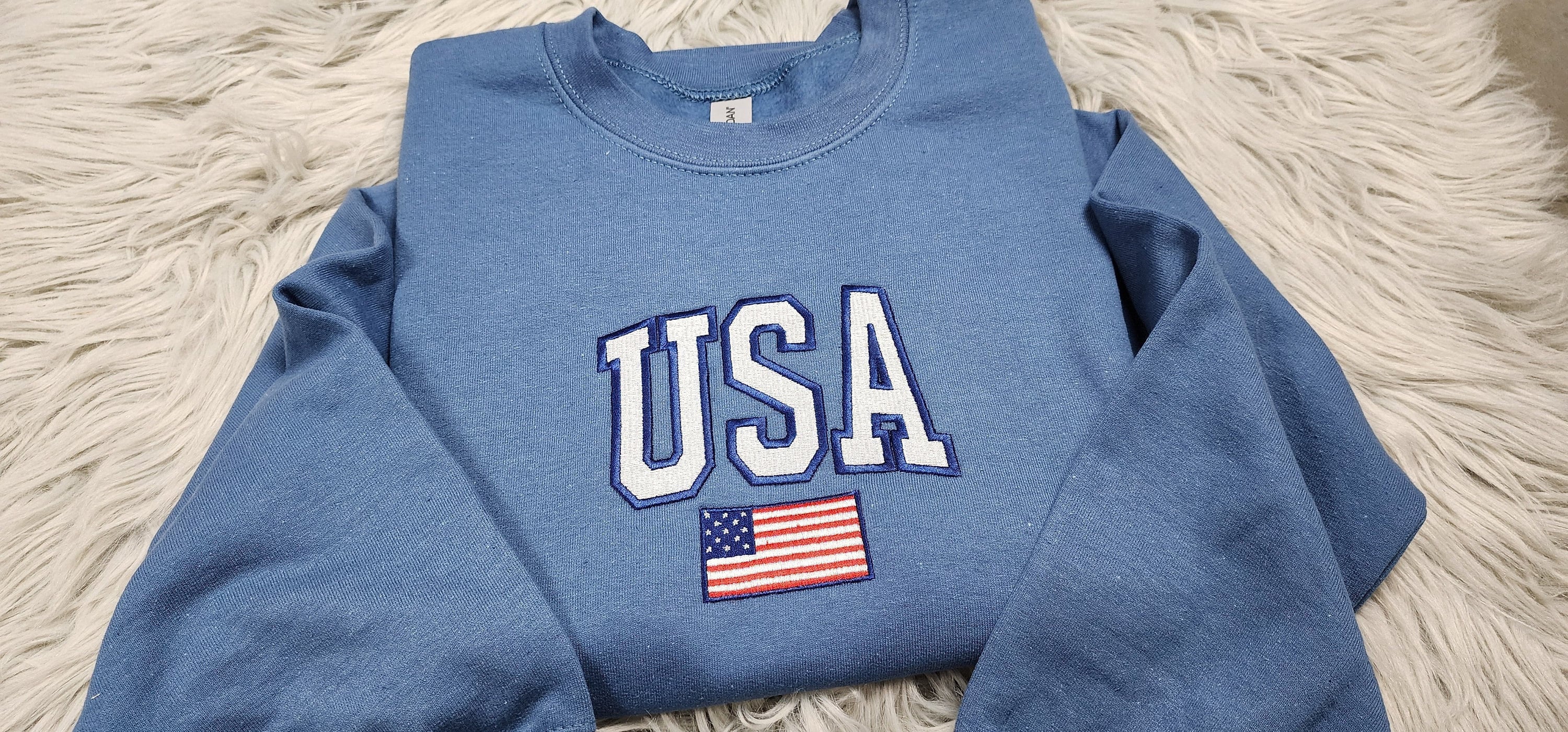 Embroidered USA Unisex Crewneck - USA Flag Sweatshirt -  Embroidered Gift USA