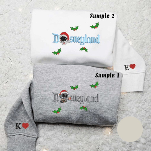 Eve And Wall E Disneyland Christmas Embroidered Couple Shirt Disney Characters Embroidered Shirt Christmas Embroidered Hoodie