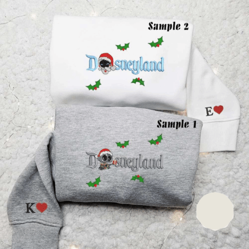 Eve And Wall E Disneyland Christmas Embroidered Couple Shirt Disney Characters Embroidered Shirt Christmas Embroidered Hoodie