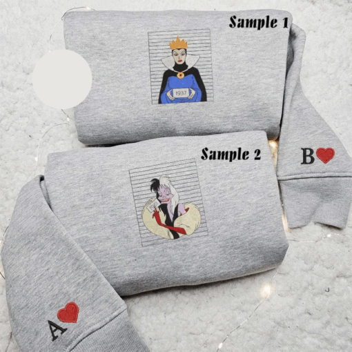 Evil Queen And Cruella Wanted Criminal Embroidered Couples Shirts