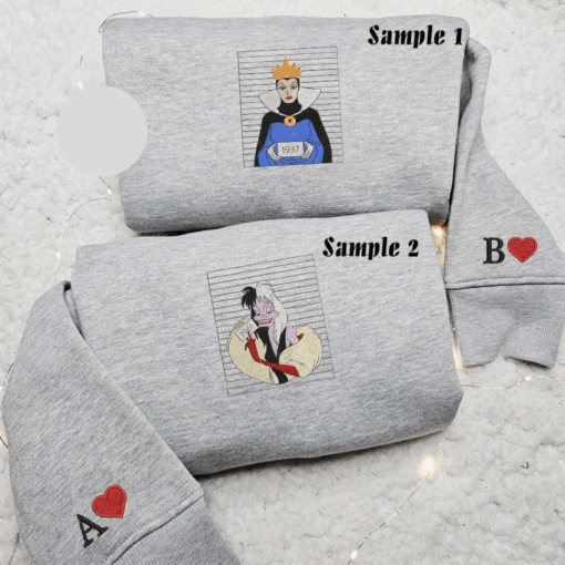 Evil Queen And Cruella Wanted Criminal Embroidered Couples Shirts