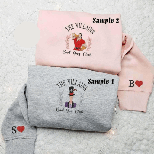 Facilier And Gaston Disney Villains Bad Guy Club Embroidered Couples Shirts