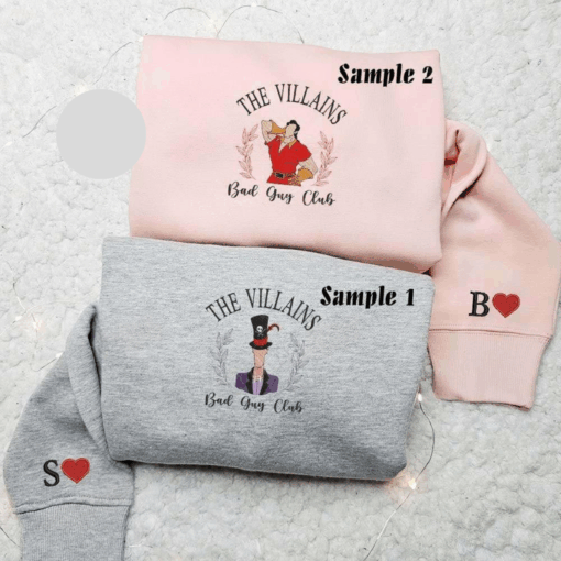 Facilier And Gaston Disney Villains Bad Guy Club Embroidered Couples Shirts