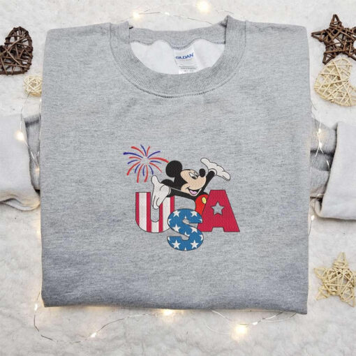Firework USA Mickey Mouse Embroidered Shirt Disney Embroidered Shirt Best Patriotic Shirts