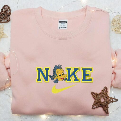 Flounder x Nike Cartoon Embroidered Shirt The Little Mermaid Embroidered Shirt Nike Inspired Embroidered Shirt