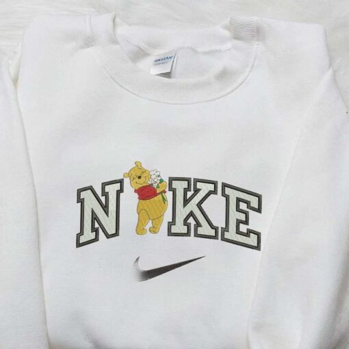 Flower Winnie The Pooh x Nike Embroidered Sweatshirt Winnie The Pooh Disney Embroidered Sweatshirt Nike Inspired Embroidered Shirt