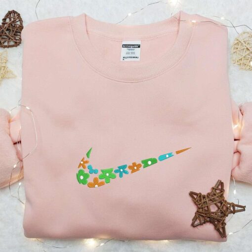 Flowers Nike Swoosh Embroidered Shirt Nike Inspired Embroidered Hoodie Best Gift Ideas For Girls