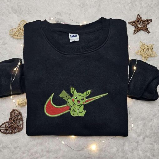 Frankenstein Pikachu x Swoosh Embroidered Sweatshirt Pokemon Embroidered Shirt Funny Embroidered Hoodie