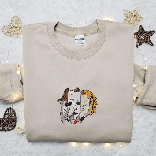 Freddy Jason Chucky Embroidered Sweatshirt Horror Movie Embroidered Hoodie Best Halloween Gift Ideas