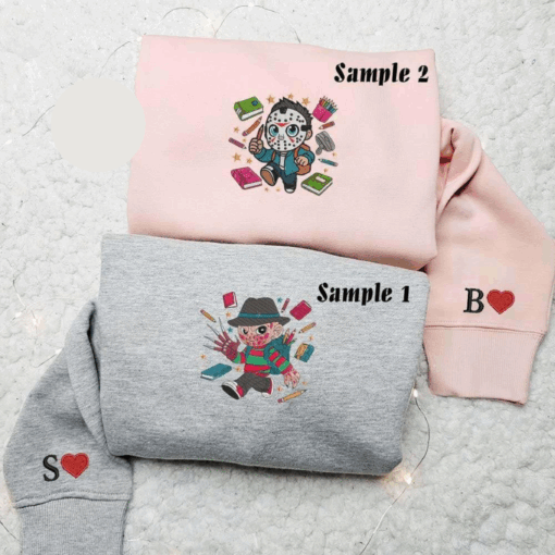 Freddy Krueger And Jason Voorhees Back To School Halloween Embroidered Couples Shirts