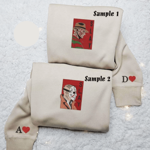 Freddy Krueger And Jason Voorhees Slay Halloween Embroidered Couples Shirts