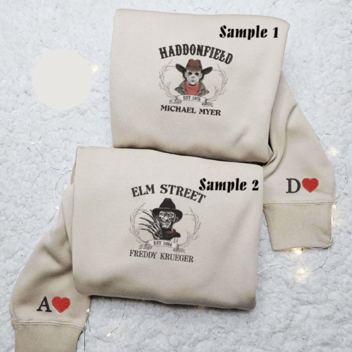Freddy Krueger And Michael Myers Horror Team Halloween Embroidered Couples Shirts