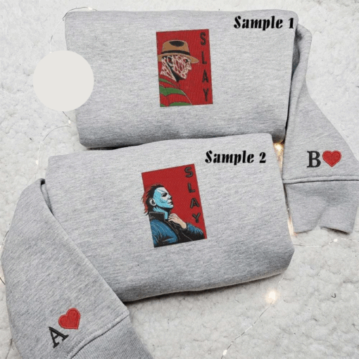Freddy Krueger And Michael Myers Slay Halloween Embroidered Couples Shirts