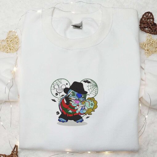 Freddy Krueger x Stitch Doll Disney Embroidered Sweatshirt Silhouette Horror Movies Embroidered Hoodie Disney Halloween Embroiderd Shirt