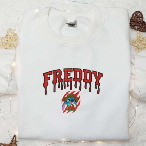 Freddy Krueger x Stitch Embroidered Sweatshirt Silhouette Horror Movies Embroidered Hoodie Disney Halloween Gifts