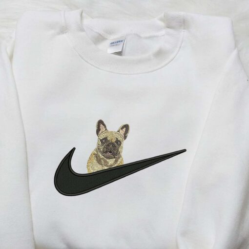 French Bulldog x Nike Embroidered Shirt Custom Nike Embroidered Shirt Animal Embroidered Shirt