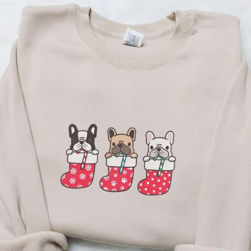 French Dogs x Nike Christmas Embroidered Sweatshirt Cartoon Christmas Embroidered Shirt Best Christmas Gift Ideas