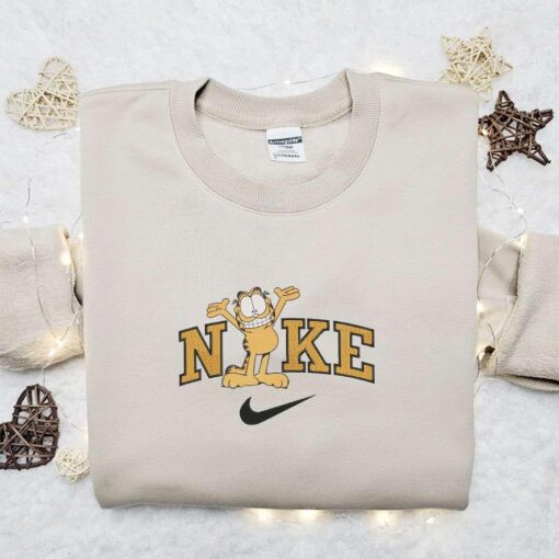 Garfiel Cartoon x Nike Christmas Embroidered Sweatshirt Walt Disney Characters Embroidered Shirt Best Christmas Gift Ideas